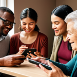 **Prompt:** A diverse group of people from different backgrounds (age, ethnicity, ability) interacting with AI therapy interfaces on various devices (smartphone, tablet, laptop). Focus on accessibility and ease of use. Warm, inviting colors. Emphasize inclusivity.