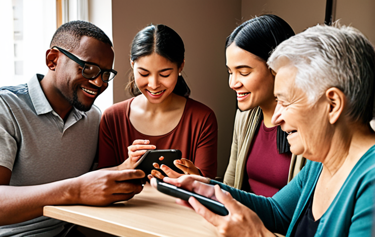 **Prompt:** A diverse group of people from different backgrounds (age, ethnicity, ability) interacting with AI therapy interfaces on various devices (smartphone, tablet, laptop). Focus on accessibility and ease of use. Warm, inviting colors. Emphasize inclusivity.