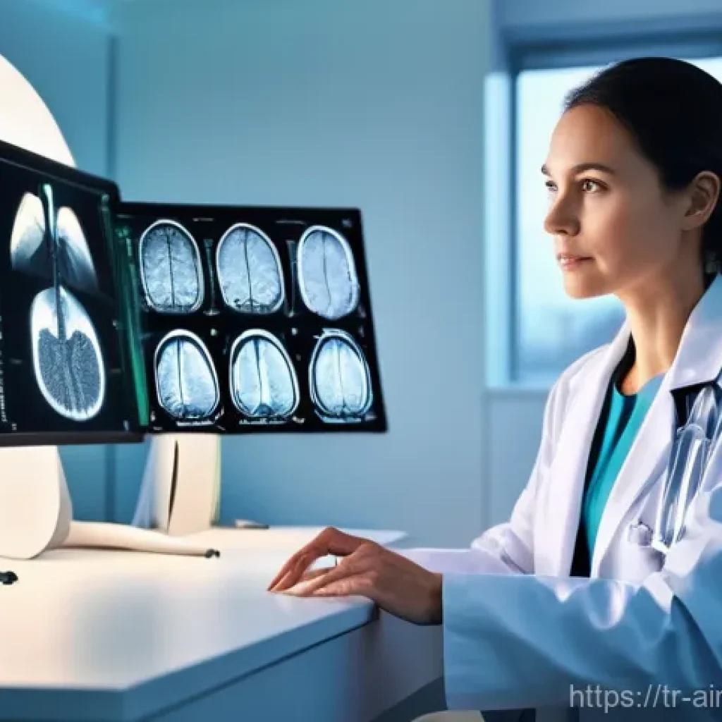 AI 치료의 효율성 및 윤리적 평가 - **Prompt 1: AI-Powered Early Diagnosis in a Modern Clinic**
"A clean, brightly lit modern clinic...