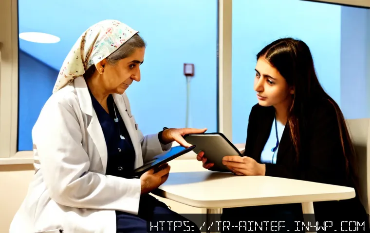 Home 13 AI 치료법의 비윤리적 사용 사례 - Photorealistic ethical warning scene in a modern Turkish public hospital consultation room, a worrie...